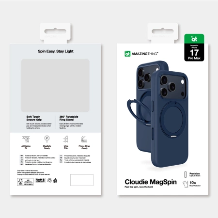 Etui AMAZINGTHING Cloudie na iPhone 17 Pro Max z podstawką - niebieskie