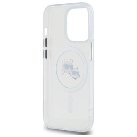 Original Handyhülle IPHONE 14 PRO MAX Karl Lagerfeld Hardcase IML Metal Karl&Choupette Head MagSafe (KLHMP14XHLSKCH) weiß