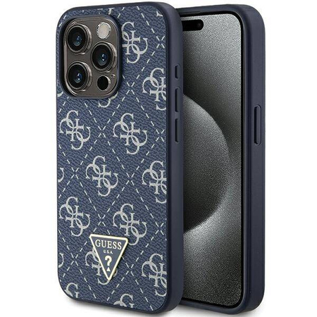 Original Handyhülle APPLE IPHONE 15 PRO Guess Hardcase 4G Triangle Metal Logo (GUHCP15LPG4GPB) blau