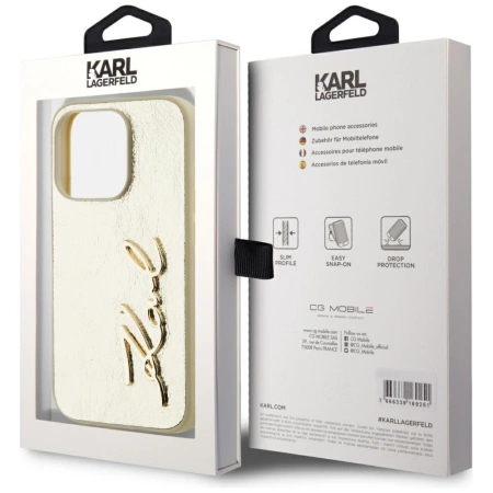 Etui Karl Lagerfeld Wrinkled Metal Signature na iPhone 15 Pro Max - złote