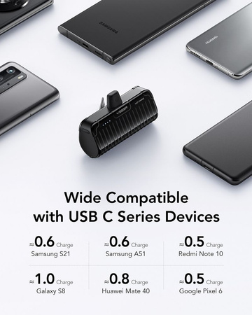 VEGER powerbank 5000 mAh z wbudowanym złączem Typ C PlugOn PD QC3.0 3A 20W W0558 czarny