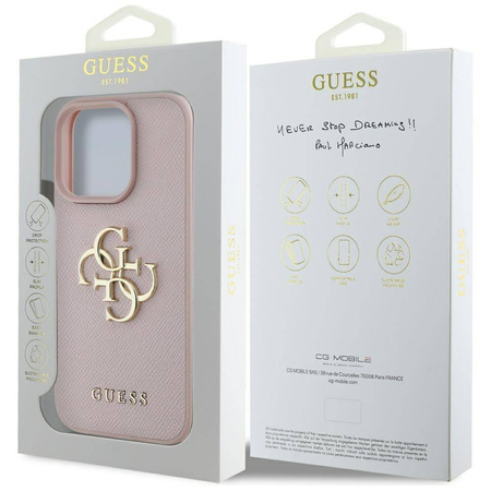Etui IPHONE 16 PRO Guess Grained Big 4G Logo Small Classic Logo różowe