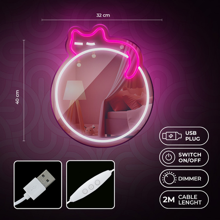 Neon MIRROR LED ŚPIĄCY KOT róż biały FMNE03 Forever Light