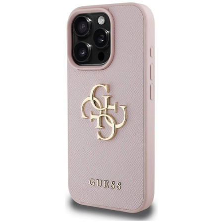 Etui IPHONE 16 PRO Guess Grained Big 4G Logo Small Classic Logo różowe