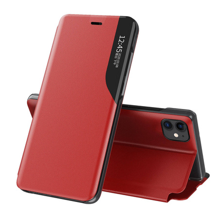 Eco Leather View Case elegant bookcase type case with kickstand for iPhone 13 red