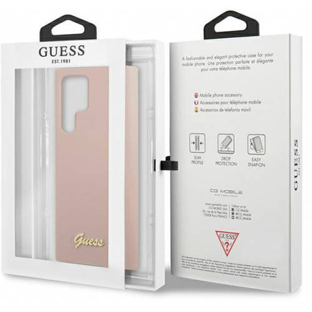 Guess Silicone Script Metal Logo - Etui Samsung Galaxy S23 Ultra (różowy)
