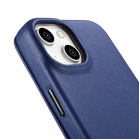 iCarer CE Premium Leather Folio Case skórzane etui iPhone 14 Plus z klapką magnetyczne MagSafe niebieski (WMI14220715-BU)