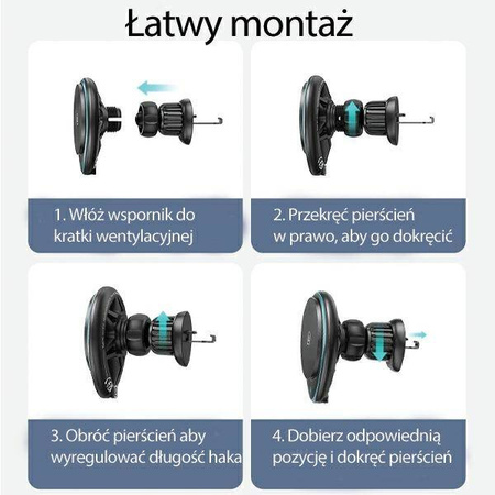 Uchwyt z Ładowaniem Indukcyjnym 15W do Kratki Nawiewu USAMS US-CD222 CD222ZJ01 czarny