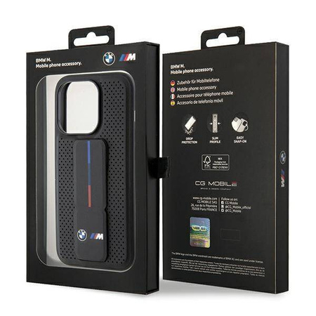 Etui BMW Grip Stand Smooth & Perforated na iPhone 15 Pro - czarne