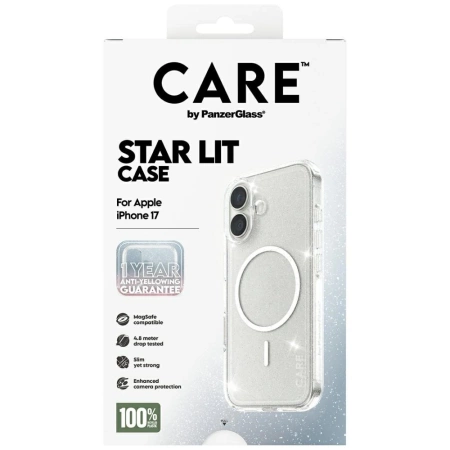 CARE by PanzerGlass Flagship Urban Explorer Case mit weißem MagSafe für iPhone 17 – Klarer Glitzer