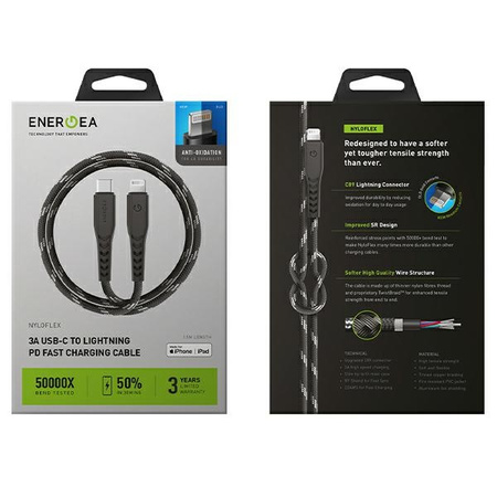 ENERGEA kabel Nyloflex USB-C - LightningC94 MFI 3m czarny/black