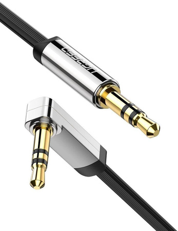 Kątowy kabel mini jack 3,5mm AUX UGREEN płaski 1m (czarny)