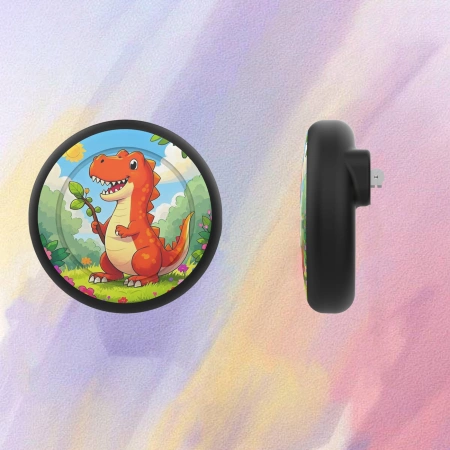 Etui przypinka na AirTag - czarna z nadrukiem dinozaura