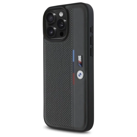 BMW M Perforated Tricolor Detail Line Hülle für iPhone 16 Pro Max – Dunkelgrau