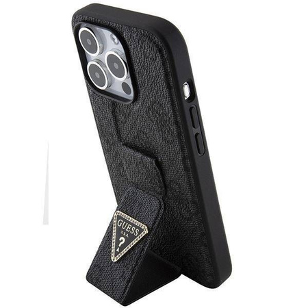 Etui Guess Grip Stand 4G Triangle Strass na iPhone 15 Pro Max - czarne