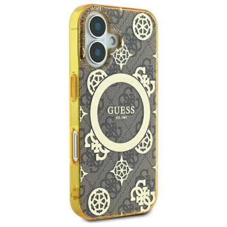 Original Handyhülle IPHONE 16 Guess Hardcase IML Peony On 4G Background MagSafe (GUHMP16SH4PYEEW) braun