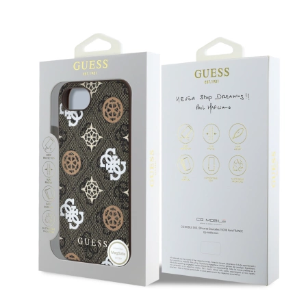 Guess PU 4G Peony Case mit MagSafe für iPhone 16e - Braun