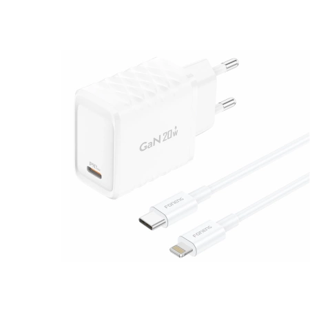 FONENG wall charger EU55 GaN PD 20W 1xUSB-C + cable USB-C - Lightning White