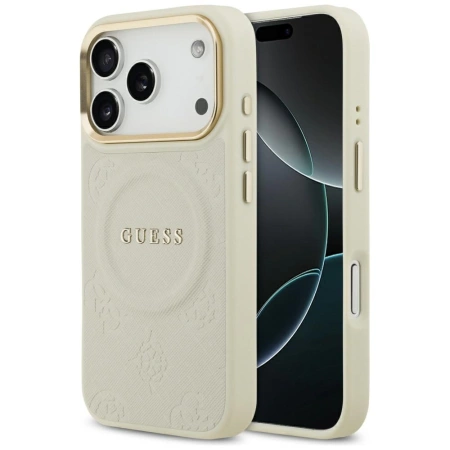 Etui Guess Peony Hot Stamp MagSafe na iPhone 17 Pro - beżowe