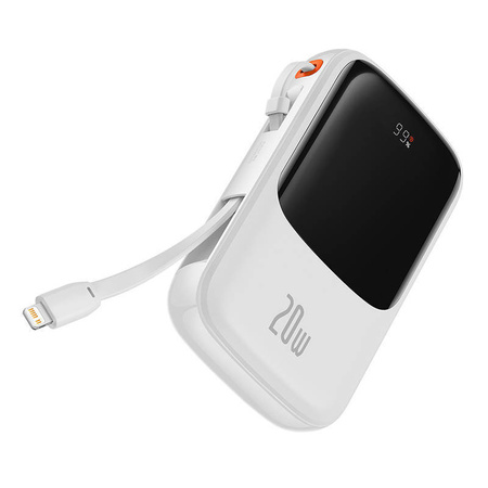 Powerbank Baseus Qpow Pro z kablem Lightning, USB-C, USB, 10000mAh, 20W (biały)
