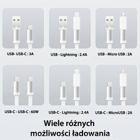 Kabel rozwijany 3w1 50W z pudełkiem MicroUSB/USB-C/Lightning srebrny/silver USAMS SJ650USB02 (US-SJ650)