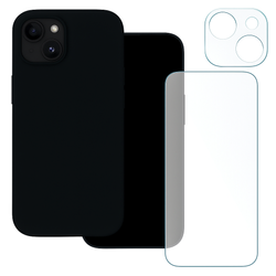 Etui do IPhone 14 czarne + Szkło na ekran + szkło na aparat