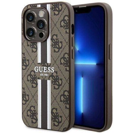Guess GUHMP14XP4RPSW iPhone 14 Pro Max 6,7&quot; braun/braunes Hardcase 4G bedruckte Streifen MagSafe