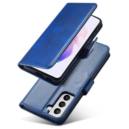 Magnet Case elegancki futerał etui pokrowiec z klapką i funkcją podstawki Samsung Galaxy S22 Ultra niebieski