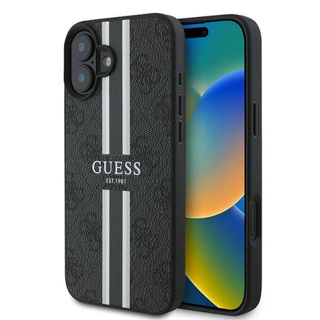 GUESS futerał do IPHONE 16 Plus kompatybilny z MagSafe GUHMP16MP4RPSK (4G Pronted Stripes) czarny