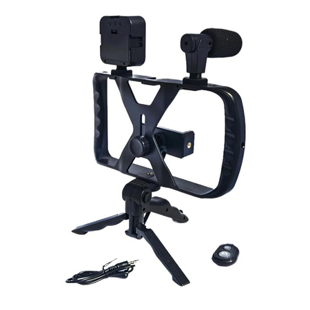 Zestaw / uchwyt selfie z pilotem na bluetooth tripod do transmisji na żywo z lampą LED, mikrofonem, pilotem TL-49T