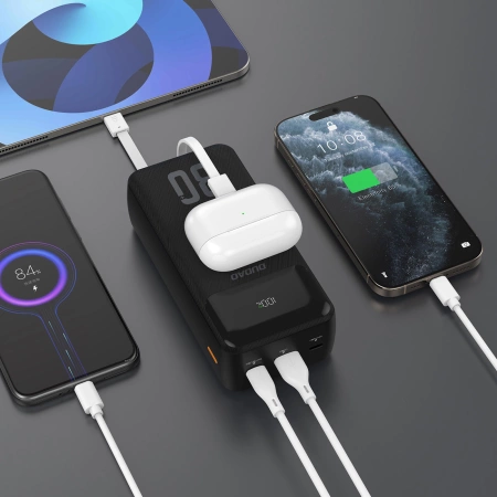 Powerbank Dudao K15MAX 30000mAh PD 22.5W z wbudowanymi kablami - czarny