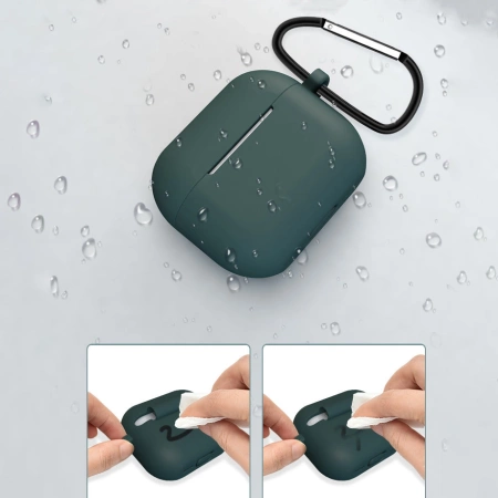 Hülle für AirPods 3 Silikon Softcase für Kopfhörer + Schlüsselanhänger Karabinerverschluss Anhänger schwarz (Hülle D)