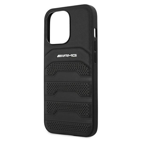 AMG nakładka do iPhone 13 6,1" AMHCP13LGSEBK czarna HC Leather Debossed Lines White Logo