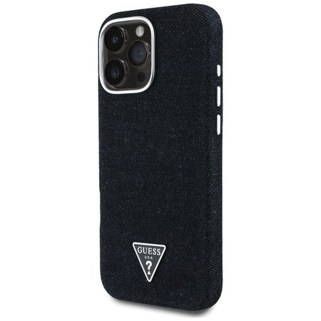 Oryginalne Etui IPHONE 16 PRO MAX Guess Denim Triangle Logo MagSafe czarne