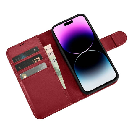 iCarer Wallet Case 2in1 iPhone 14 Pro Max Leder Flip Cover Anti-RFID rot (WMI14220728-RD)