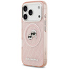 Karl Lagerfeld nakładka Magsafe IML glitter case metal camera frame and buttons Karl and Choupette heads on KL repeated logo do iPhone 17 Pro różowa