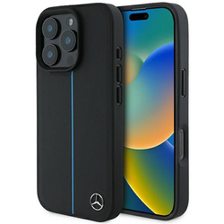 Mercedes nakładka do iPhone 16 Pro 6,3&quot; MEHMP16L23RURBK Hardcase MB Blue Line Leather MagSafe czarna