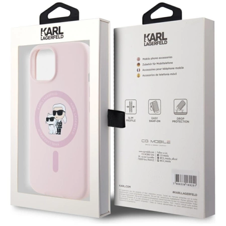 Karl Lagerfeld Silicone Karl&amp;Choupette MagSafe iPhone 15 Case - Pink