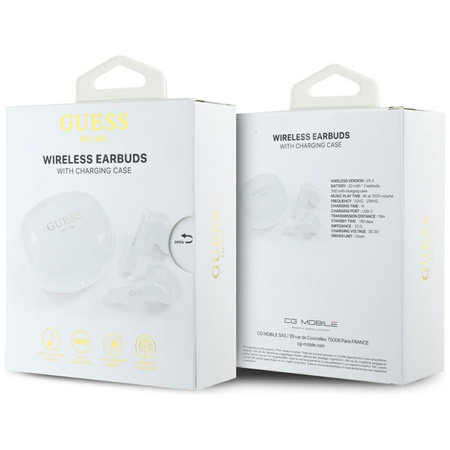 Guess Flat Classic Logo Electroplated - Słuchawki TWS + etui ładujące (biały)