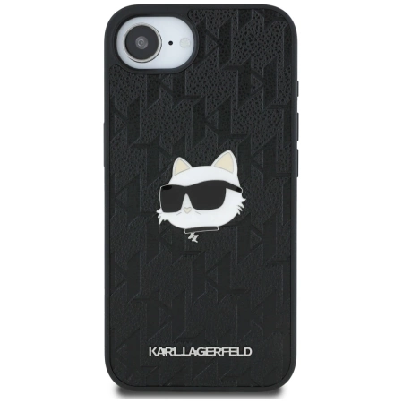 Karl Lagerfeld Monogramm Choupette Kopf Pin iPhone 16e Hülle - Schwarz