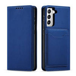 Magnet Card Case etui do Samsung Galaxy S22+ (S22 Plus) pokrowiec portfel na karty kartę podstawka niebieski