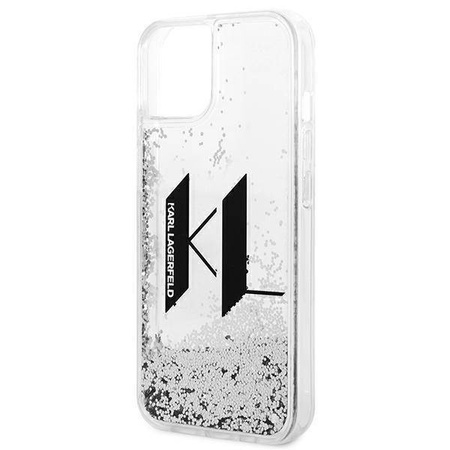 Original Handyhülle IPHONE 14 Karl Lagerfeld Hardcase Liquid Glitter Big KL silber