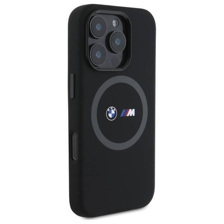 Original Handyhülle IPHONE 16 PRO MAX BMW Hardcase M Silicone Printed Ring MagSafe (BMHMP16X23SROK) schwarz