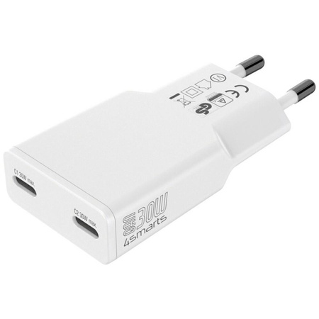 Ładowarka sieciowa 4smarts FlatPlug Slim Dual 30W GaN 2xUSB-C biały