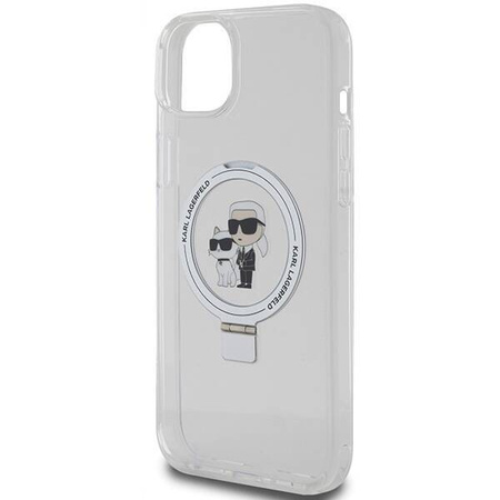 Original Handyhülle IPHONE 15 PLUS / 14 PLUS Karl Lagerfeld Hardcase Ring Stand Karl&Choupettte MagSafe weiß