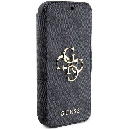 Oryginalne Etui APPLE IPHONE 15 PRO Guess Book 4G Metal Gold Logo (GUBKP15L4GMGGR) szare