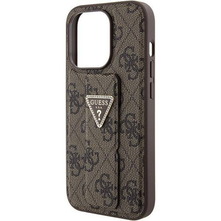 Etui Guess Grip Stand 4G Triangle Strass na iPhone 15 Pro Max - brązowe