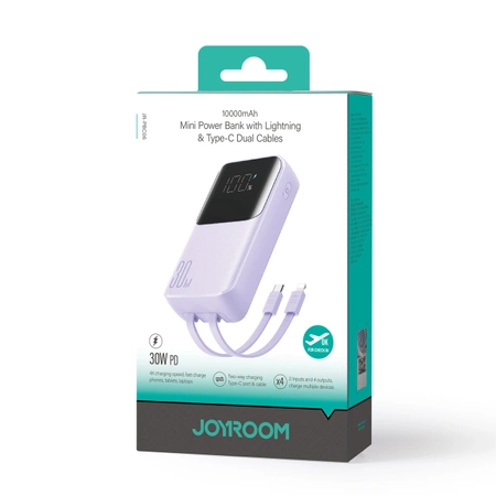 Mini powerbank Joyroom JR-PBC06 z wbudowanymi kablami USB-C / Lightning 30W 10000mAh - biały