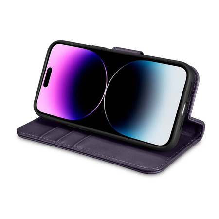 iCarer Wallet Case 2in1 für iPhone 14 Pro Max Leder Flip Cover Anti-RFID dunkellila (WMI14220728-DP)