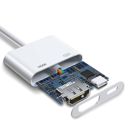 Joyroom adapter przejściówka ze złącza Lightning (męski) na cyfrowe HDMI (żeński) + Lightning (żeński) FullHD 1080p 60Hz biały (S-H141 white)